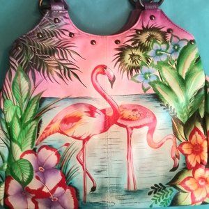 Anuschka Flamingo leather handbag.       Your Purchase Supports Wildlife Rescue!